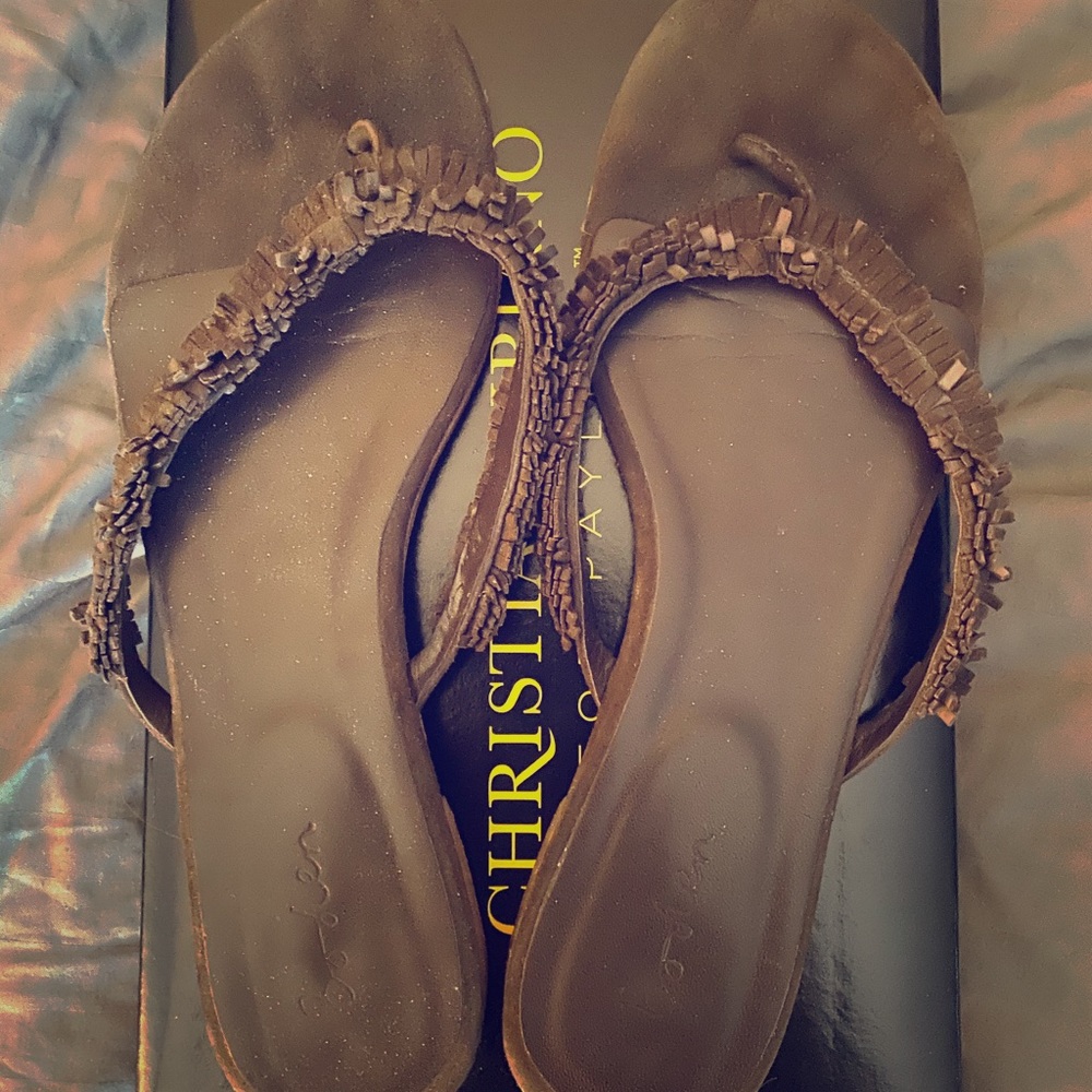 Boden chocolate brown fringe sandals EUC size 10